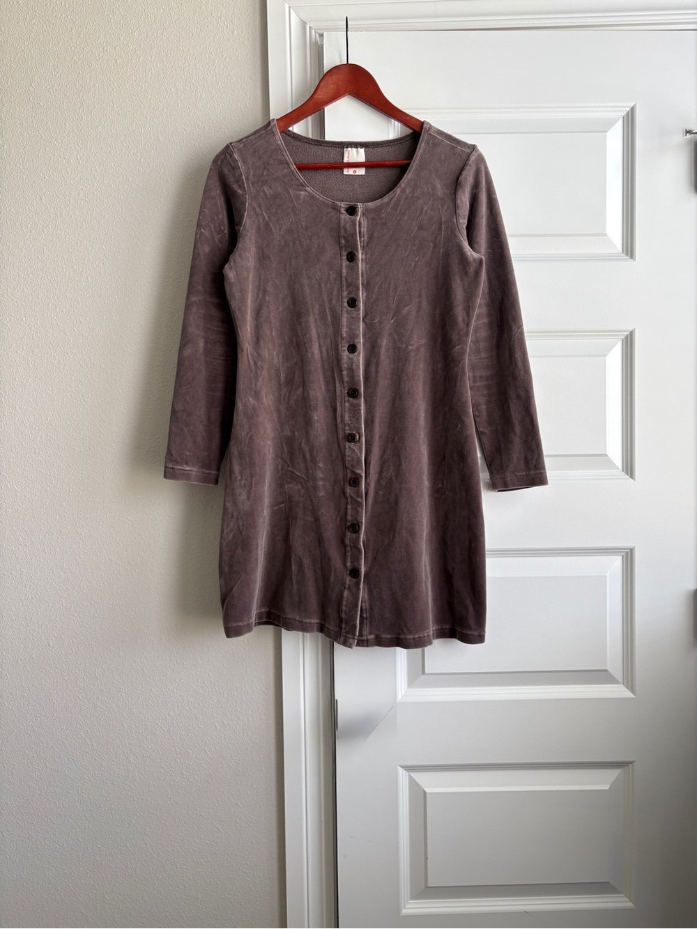 Vintage Hanna Andersson Brown Button Front mini Dress velour like S